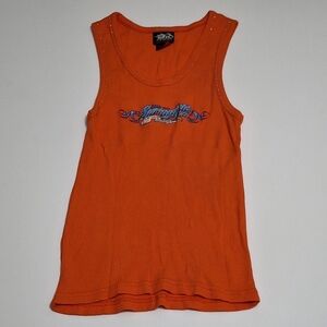Biker Design Women’s Orange Tank Top Motorcycle Shirt Size M